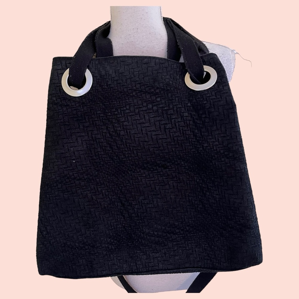 Persaman Black Textured Leather Shoulder Tote Bag